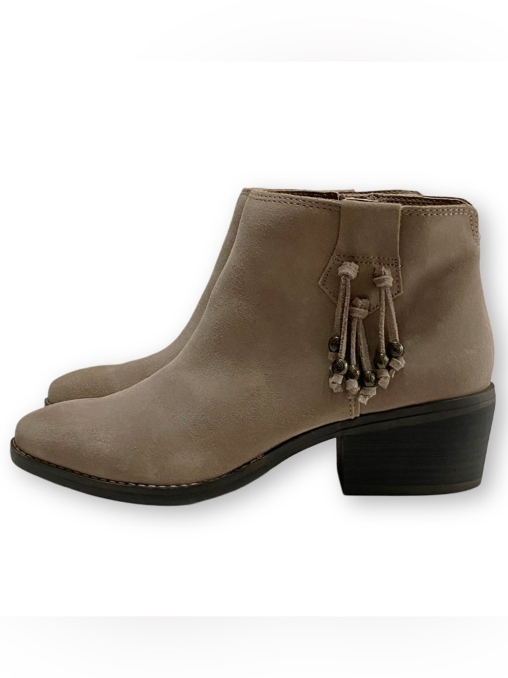 White Mountain 8.5 US M Havana Leather Suede Taupe Fringe Ankle Bootie Boots